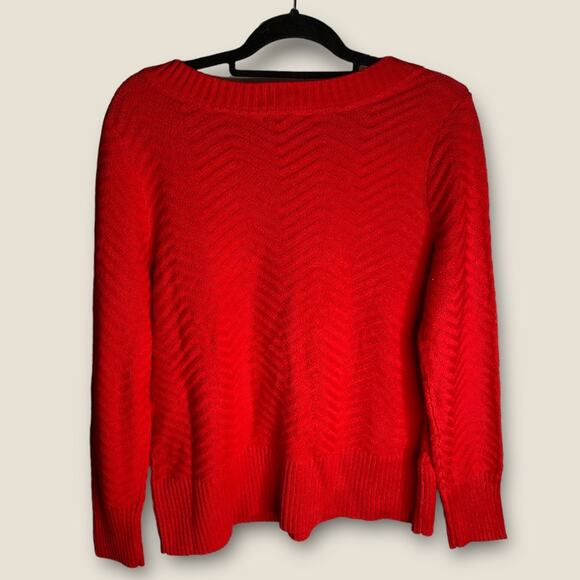 Jason Wu Bright Red Chevron V Neck Sweater medium cotton‎ long sleeve Christmas - Picture 3 of 5